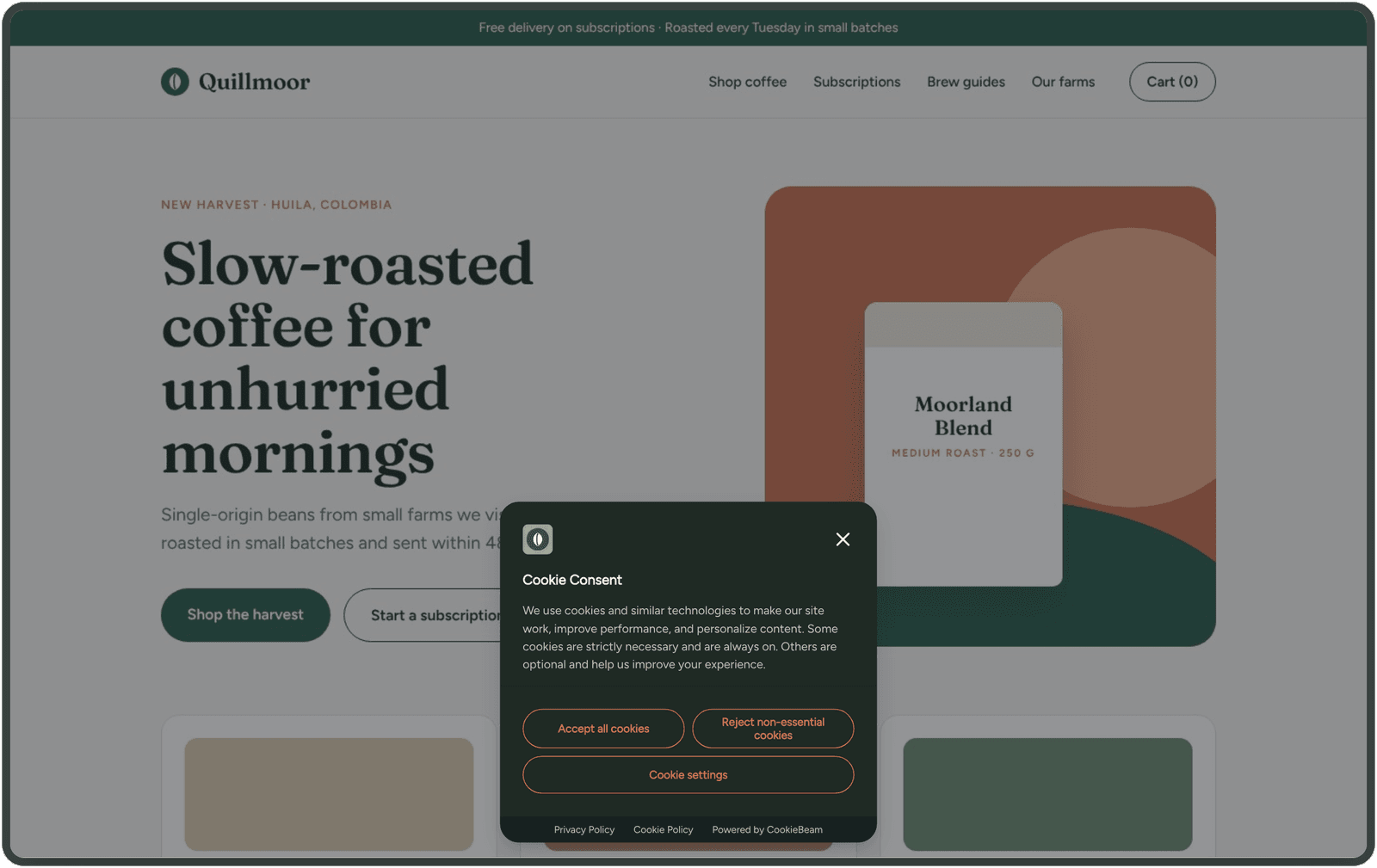 High contrast, outline buttons: A dark panel with outline buttons that stands out on a light site.